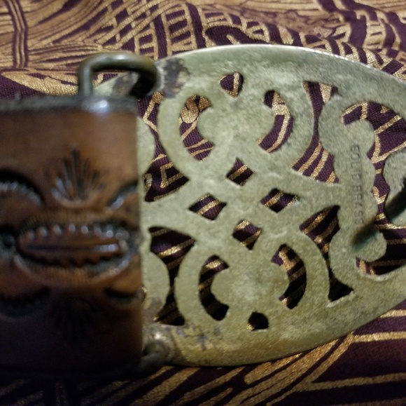 Leather Belt with Solod Brass Buckle - Picture 2 of 6